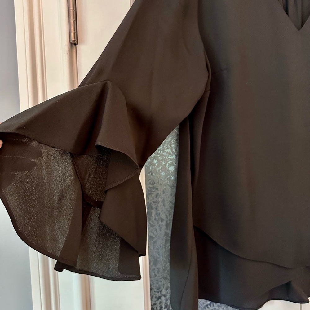 Vince Camuto Black V-Neck Ruffle Sleeve Blouse - Picture 8 of 11